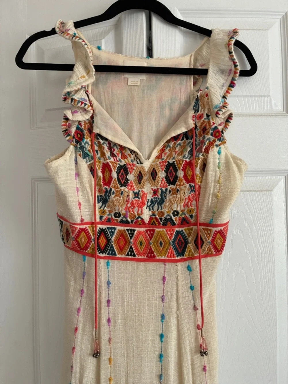 Maeve Cream Maxi Dress with Colorful Embroidered Bodice - Picture 2 of 4